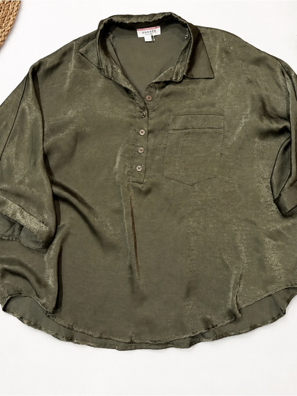 Andree Olive Henley Pocket Top